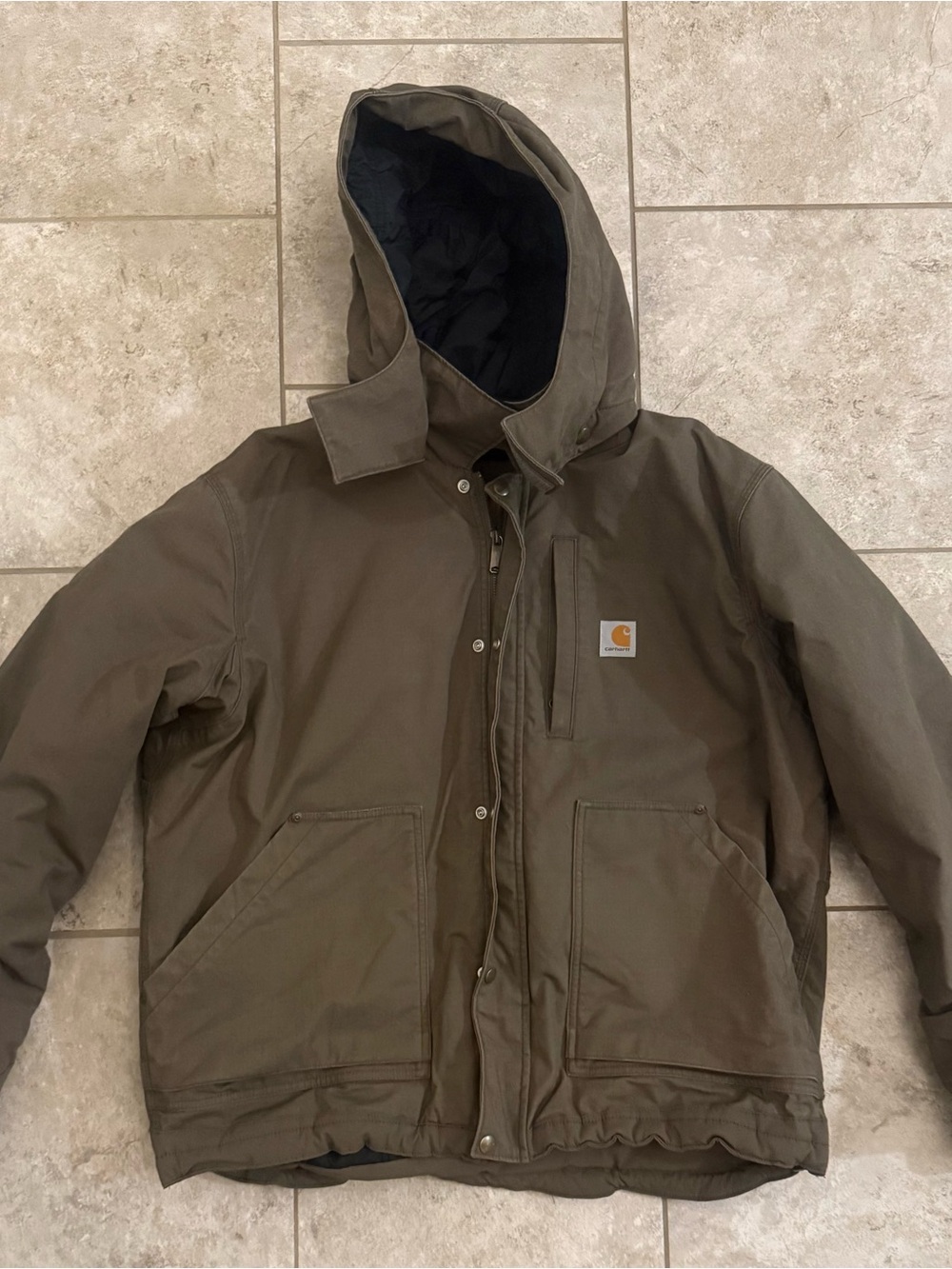 Carhartt Men's Olive Brown Hooded Work Puffer Jacket